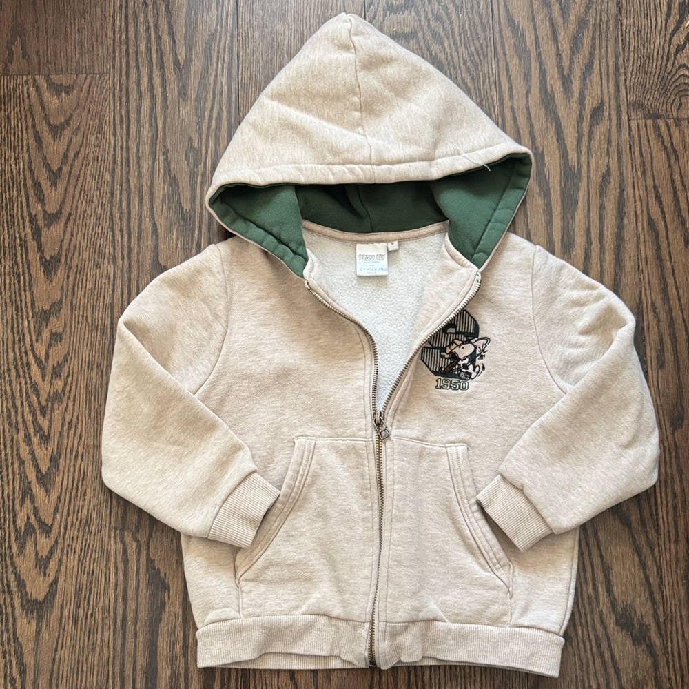 Cyrillus Cream Zip Hoodie with Green Hood Lining